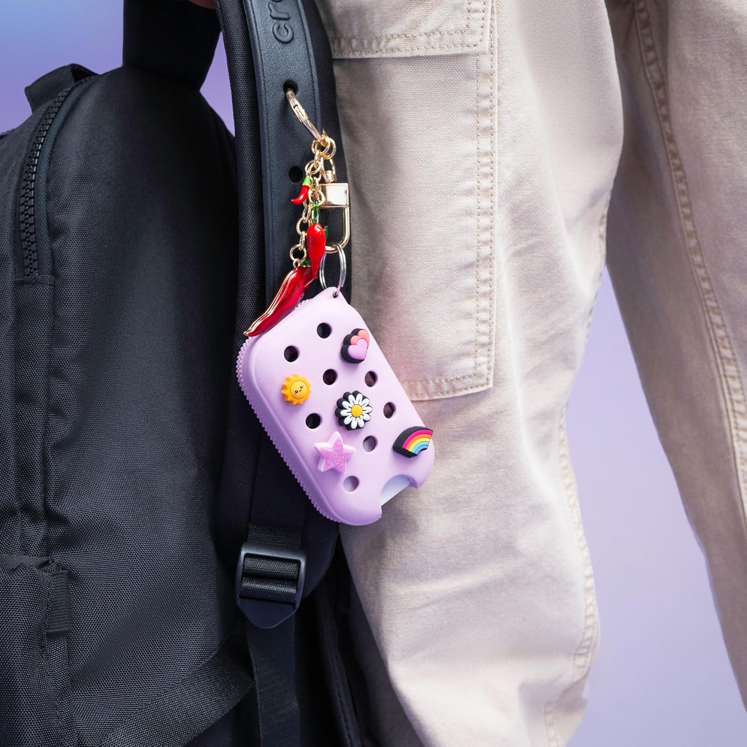 Touchland x Crocs Special Edition Mist Case 1 Fl. OZ., Stylish Hand Sanitizer Spray Accessory, with 5 JibbitzTM Charms and Keyring, Sugarpop Pink Color - Image 6