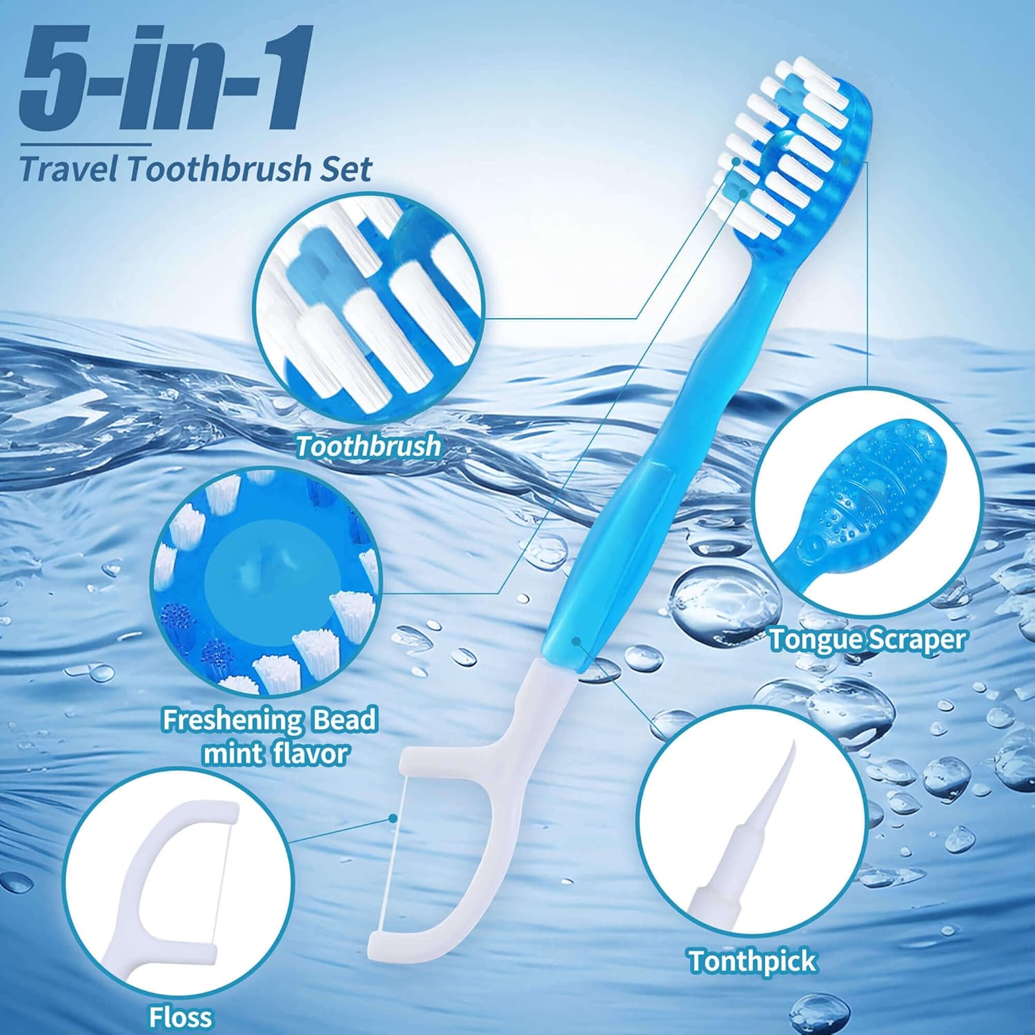 36 Pack Mini Disposable Toothbrushes – 5-in-1 Prepasted Travel Toothbrush with Toothpaste Floss & Pick for Hotel Camping Flight Car Guest Use – 9ct per Portable Case Essentials for Women Men Kids - Image 3