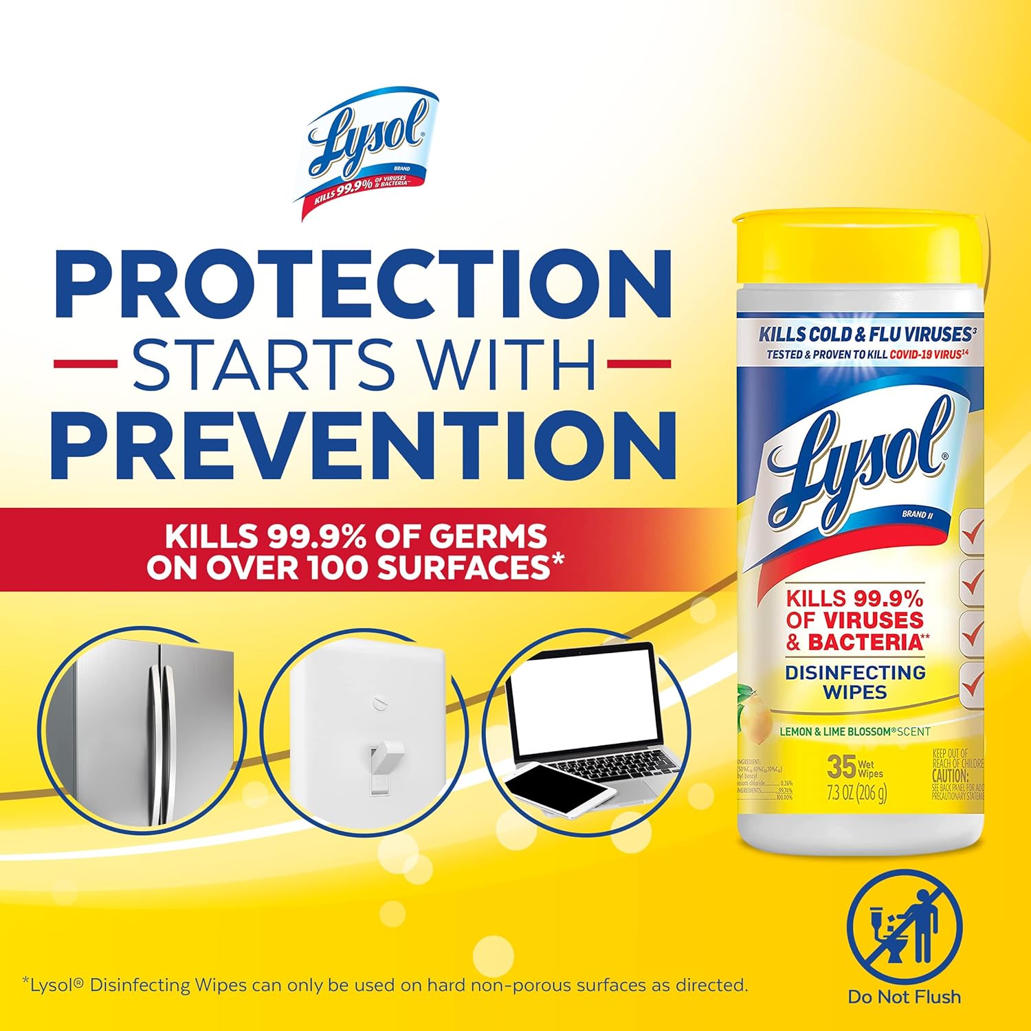 Lysol Disinfectant Wipes, Multi-Surface Antibacterial Cleaning Wipes, Dorm Room Essentials For Disinfecting and Cleaning, Lemon and Lime Blossom, 35 Count (Pack of 3) - Image 6