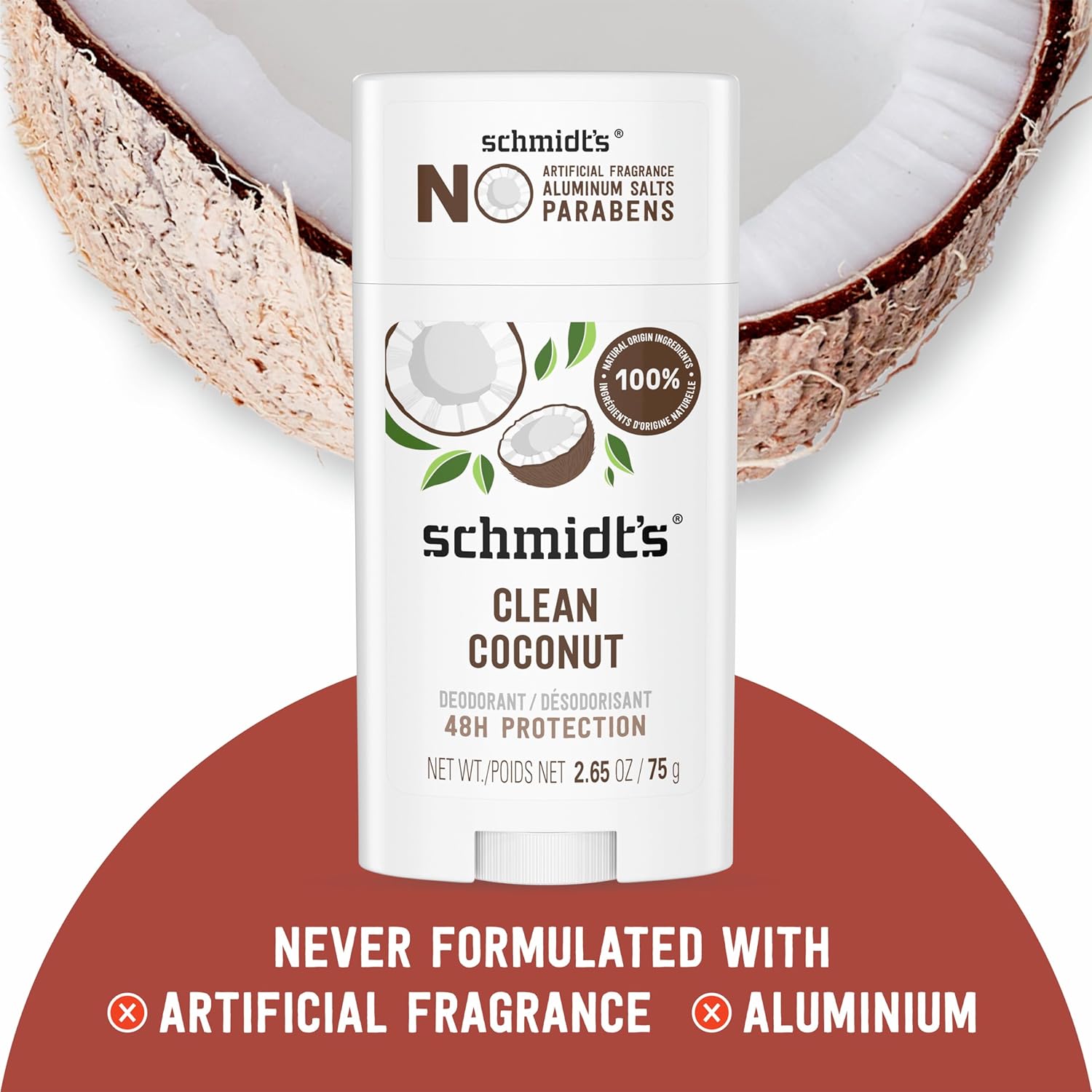 Schmidt's Aluminum-Free Vegan Deodorant Clean Coconut for Women and Men, with 24 Hour Odor Protection, Natural Ingredients, Cruelty-Free, 2.65 oz - Image 5