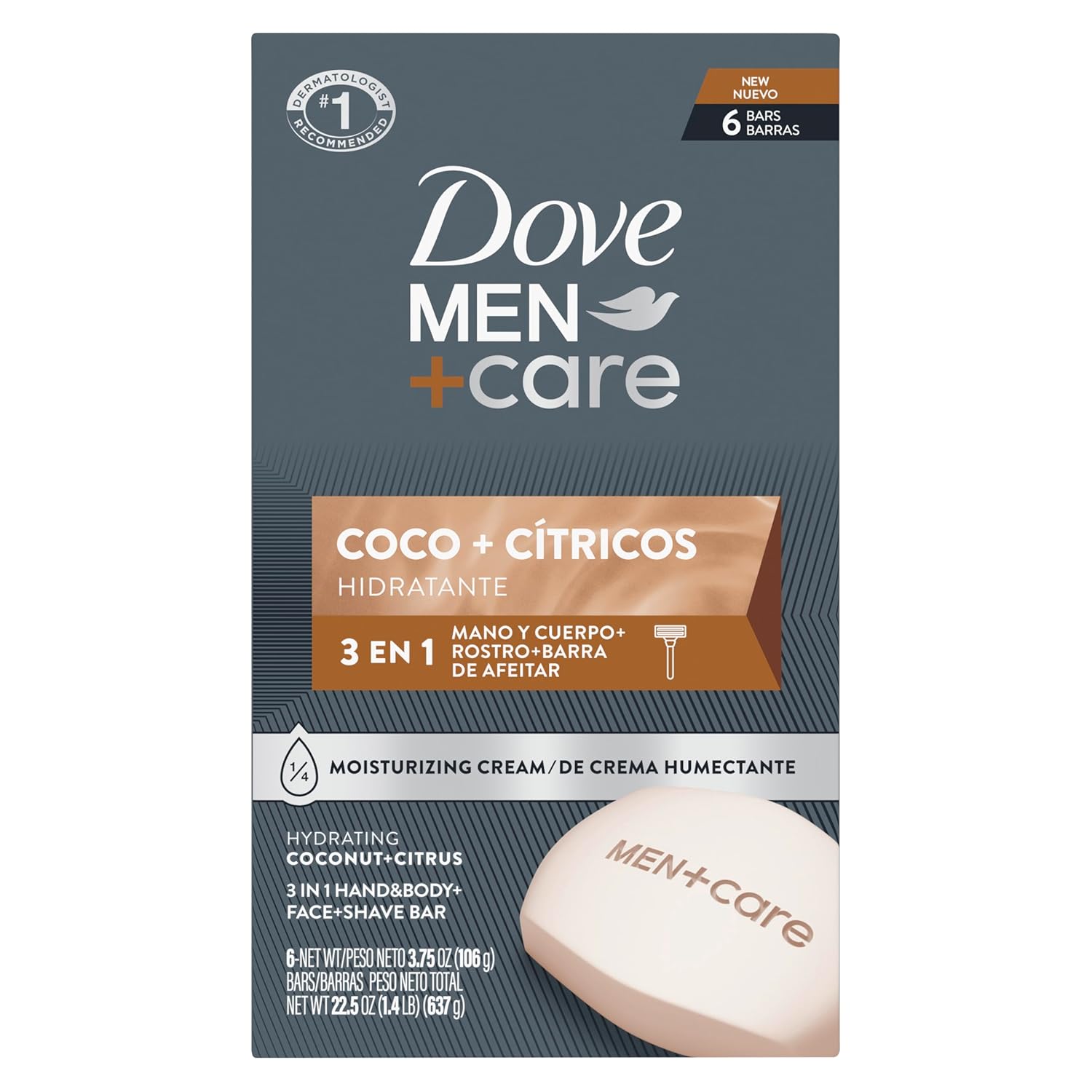 DOVE MEN + CARE Hidratante Coco + Cítricos Hand & Body Face + Shave Bar 6 Count for Hydrated Skin 3.75 oz - Image 2