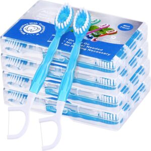 36 Pack Mini Disposable Toothbrushes – 5-in-1 Prepasted Travel Toothbrush with Toothpaste Floss & Pick for Hotel Camping Flight Car Guest Use – 9ct per Portable Case Essentials for Women Men Kids