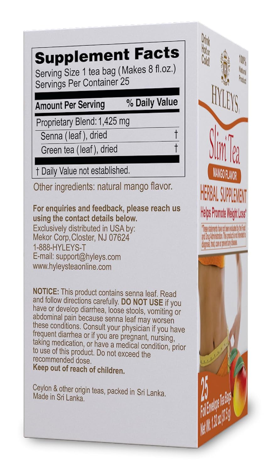 Hyleys Slim Tea Mango Flavor - Weight Loss Herbal Supplement Cleanse and Detox - 25 Tea Bags (1 Pack) - Image 3