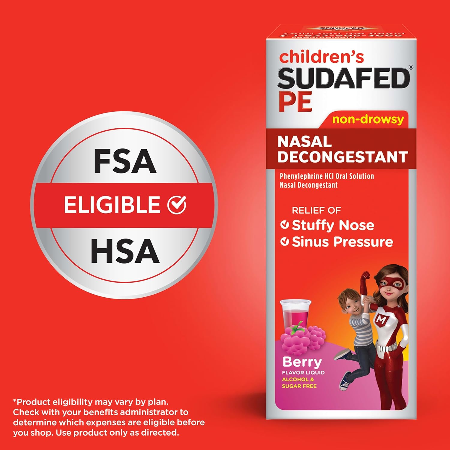 Children's Sudafed PE Nasal Decongestant Liquid, Sugar-Free Cold Medicine with Phenylephrine HCl, Alcohol-Free, Berry-Flavored, 4 fl oz - Image 7