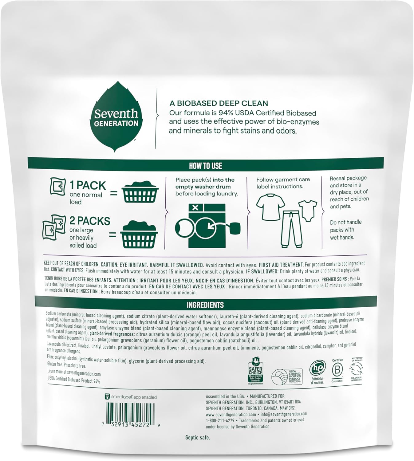 Seventh Generation Laundry Detergent Packs, Lavender, Biobased Deep Clean, EPA Safer Choice Certified, 64 Count - Image 3