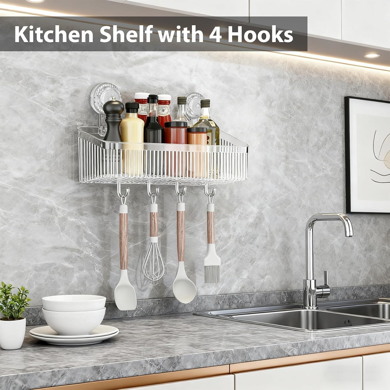 3 Pack Suction Cup Shower Caddy, Clear Shower Shelves No Drilling with Movable Hooks & Toothbrush Holder, Wall Storage Shelves for Bathroom, Kitchen - Image 9
