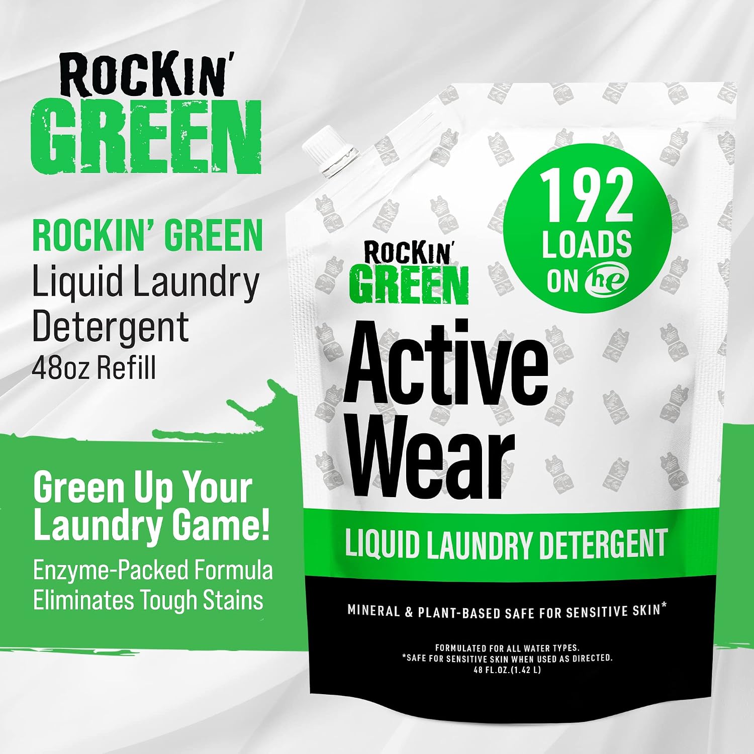 Rockin' Green Laundry Detergent, Plant based, All Natural Laundry Detergent Powder, Vegan and Biodegradable Odor Fighter, Safe for Sensitive Skin (Liquid Laundry Detergent 192 Loads - Unscented) - Image 3