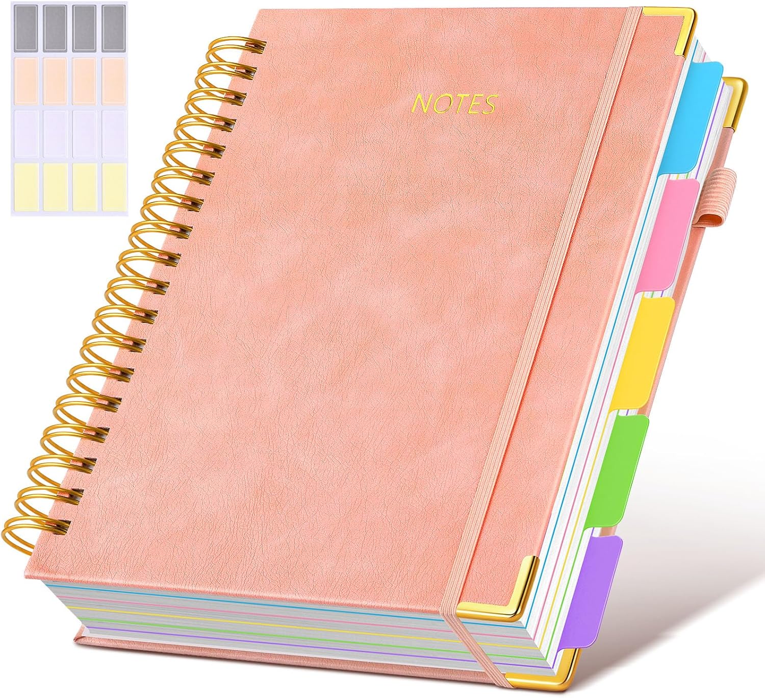 Hardcover Spiral Notebook Journal with Removable Dividers Tabs, 300 Pages Leather 5 Subject Notebook College Ruled, 8″x10″ Large B5 Notebooks for Work School Note taking, Lined Journal for Women, Pink Hardcover Spiral Notebook Journal with Removable Dividers Tabs, 300 Pages Leather 5 Subject Notebook College Ruled, 8″x10″ Large B5 Notebooks for Work School Note taking, Lined Journal for Women, Pink
