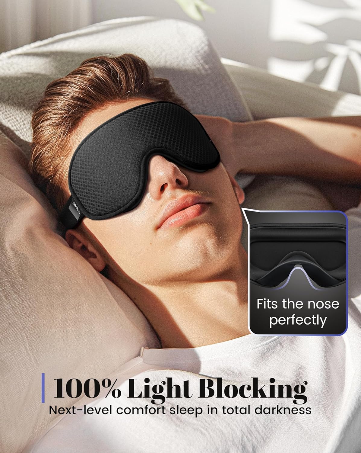 WAOAW Sleep Mask for Men Women: Blackout Eye Masks for Sleep - 3D Breathable Soft Comfortable Eye Mask for Travel - Adjustable Light Blocking Night Masks for Sleeping - Image 3