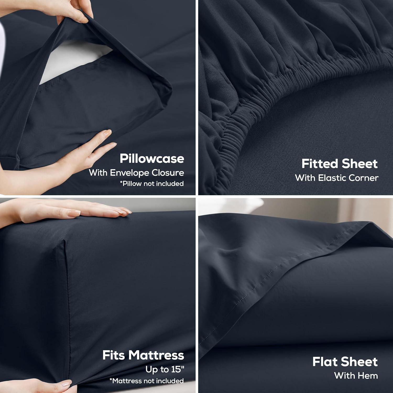 Utopia Bedding Twin XL Sheet Set – Dorm Room Essentials for Students, 3 Piece Soft & Breathable Microfiber College Bedding, 1 Fitted Sheet, 1 Flat Sheet & 1 Pillowcase – Oeko Tex (Navy Blue) - Image 4