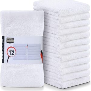 Utopia Towels Kitchen Bar Mops, Pack of 12, 16 by 19 Inches, 100% Cotton Super Absorbent White Towels, Multi-Purpose Cleaning Towels for Home and Kitchen Bars