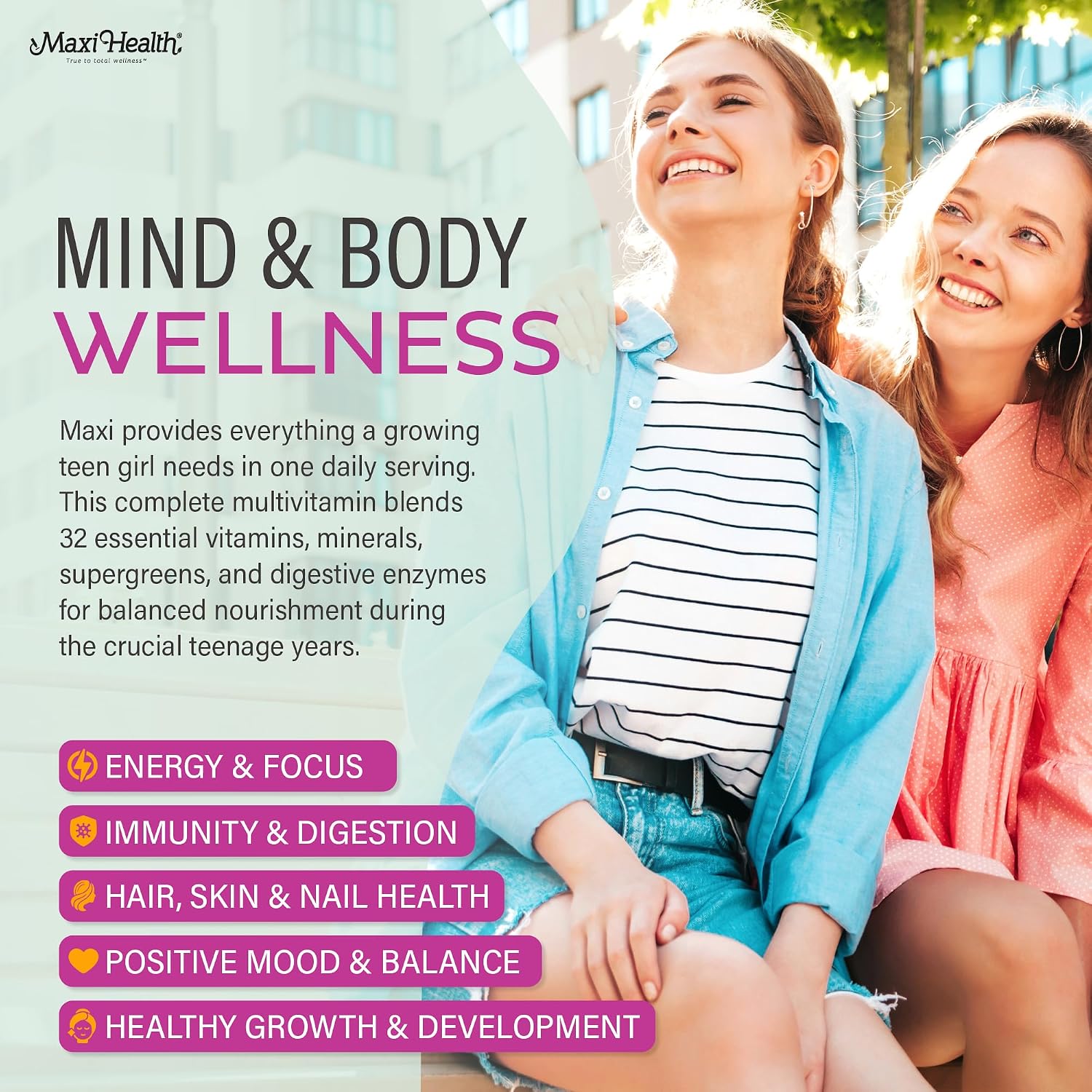 Teen Vitamins for Girls 12-17 - Teen Multivitamin Supreme with D3, Iron, Calcium, Biotin, Digestive Enzymes – Teenager Girl Multi Vitamins for Energy, Immune & Mood Support – 60 Count - Image 4