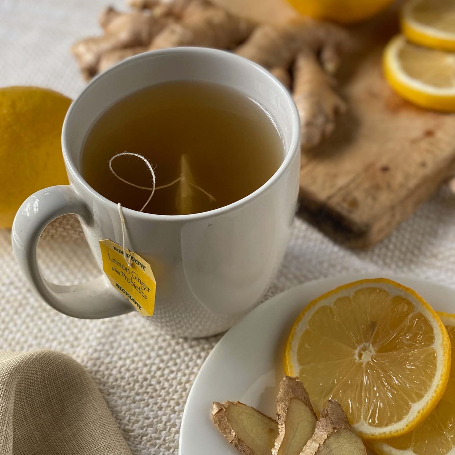 Bigelow Tea Lemon Ginger plus Probiotics Herbal Tea, Caffeine Free Tea with Lemon and Ginger, 18 Count Box (Pack of 6), 108 Total Tea Bags - Image 3
