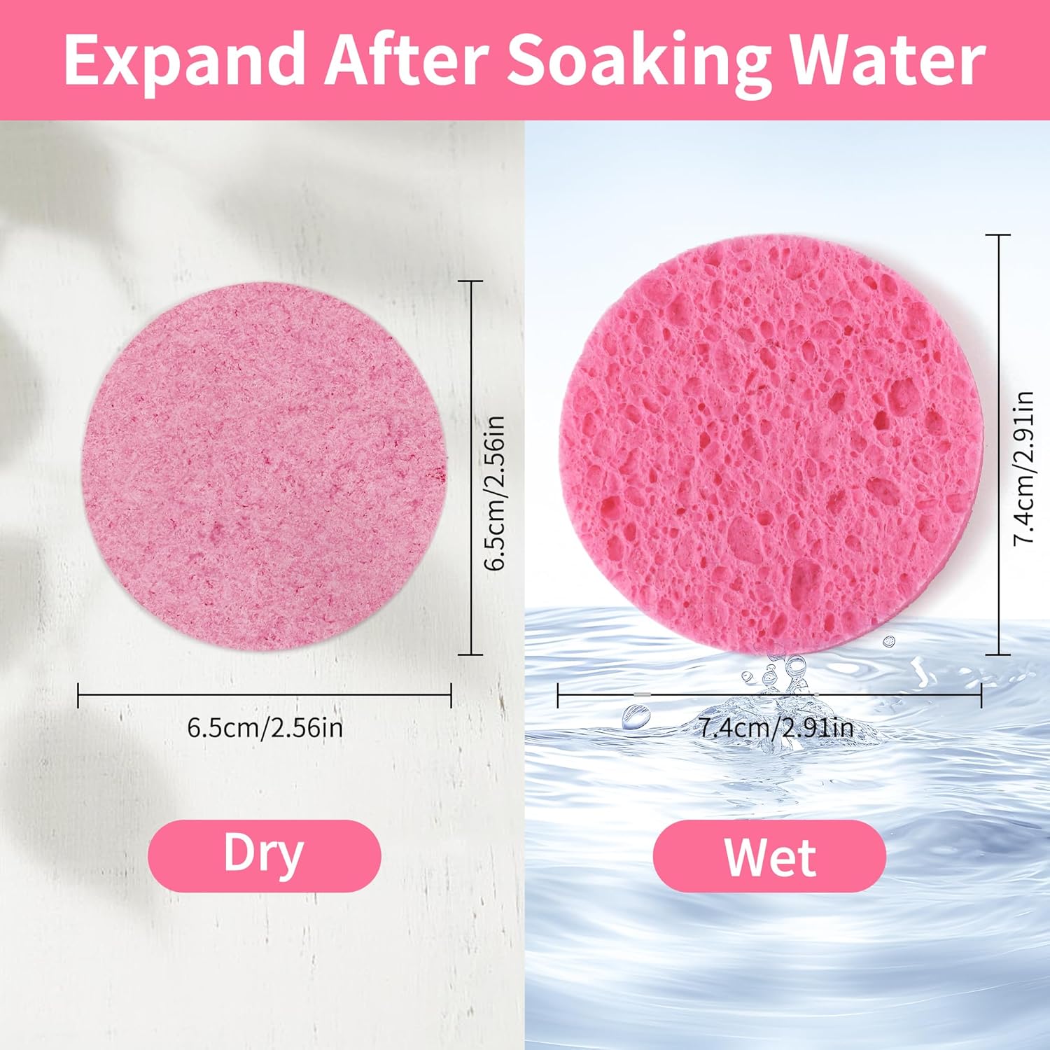 100-Count Compressed Facial Sponges, Natural Cellulose Face Sponges for Cleansing, Exfoliating, Washing face, Makeup Removal, and Spa Use - Travel Skincare Essentials for women - Image 7
