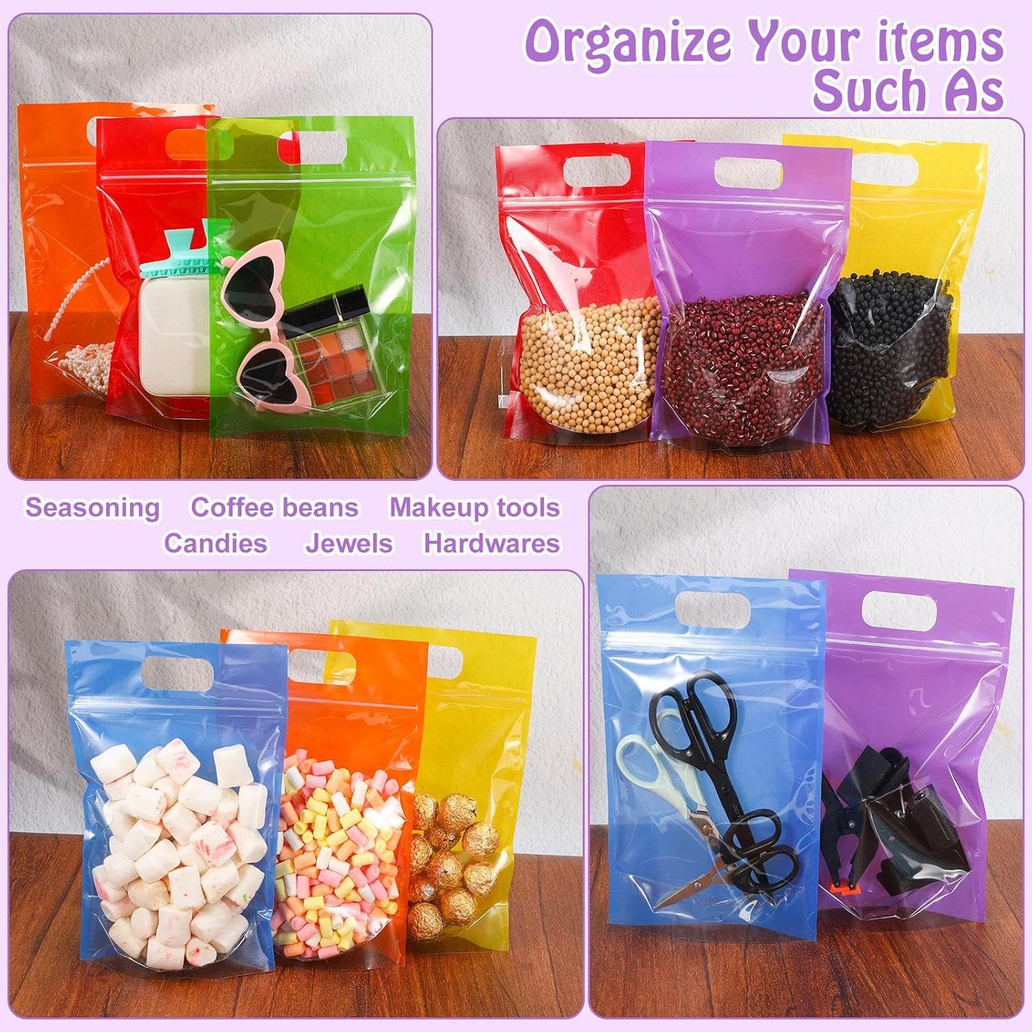 Sinload 120 Pcs Plastic Gift Bag Bulk Resealable Party Goodie Bag with Clear Window Color Favor Pouch with Handle for Home Birthday Wedding Party Candy Gift Wrap Supplies (Clear,4.7 x 7.9 Inch) - Image 4
