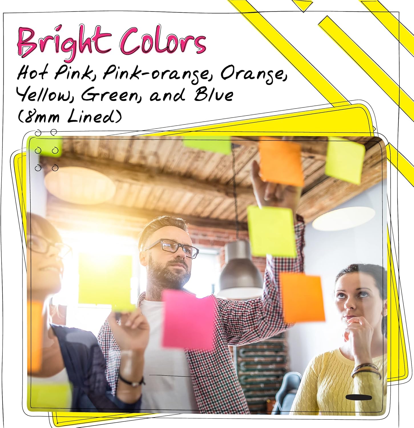 Better Office Products Lined Sticky Notes 3 x 3, 20 Pack Box, 2,000 Sheets (100/Pad), Self Stick Notes with Lines, Bright Assorted Colors, Post Memos, Strong Adhesive, 20 Pads in Box - Image 6