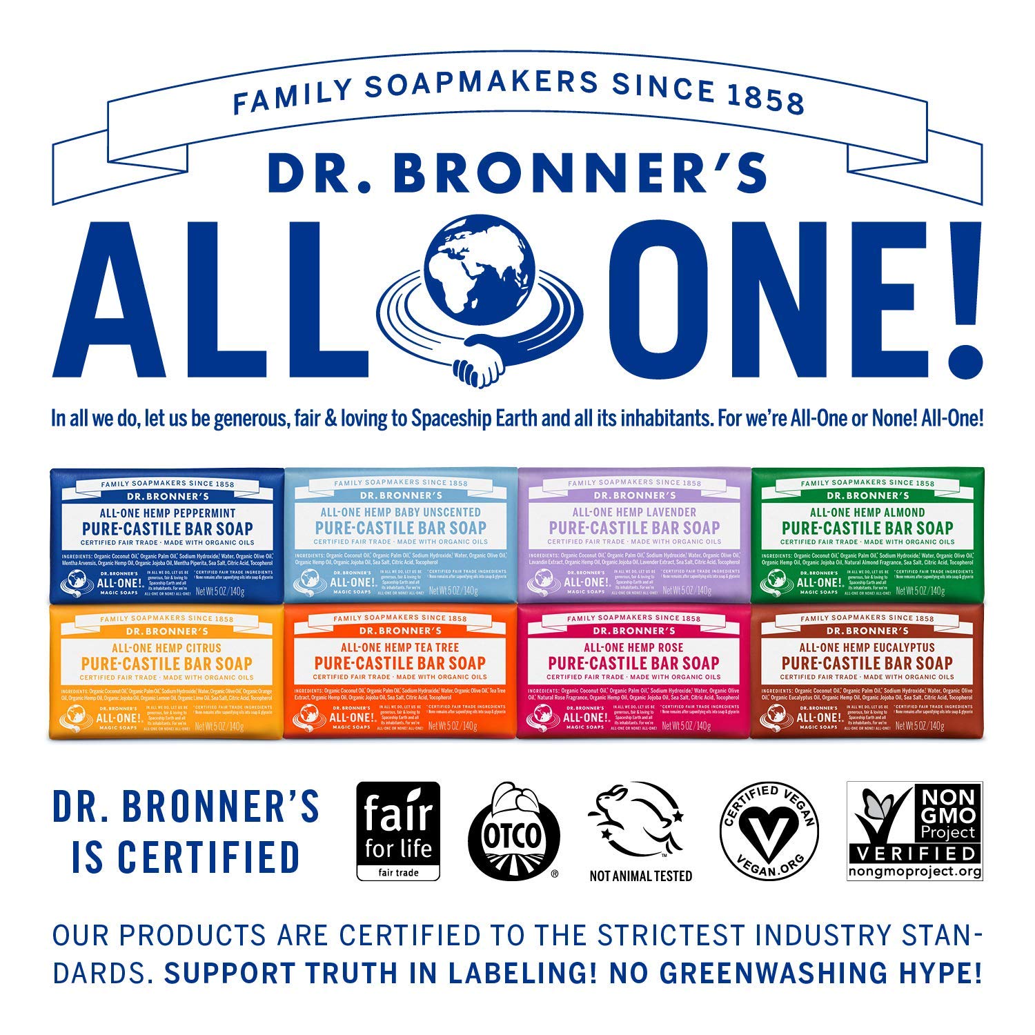 Dr. Bronner's Pure-Castile Magic Bar Soap (5 oz Variety Pack) Almond, Unscented, Lavender, Peppermint, Citrus, Rose, Tea Tree, & Eucalyptus - Made with Regenerative Organic Certified Oils, Vegan - Image 6
