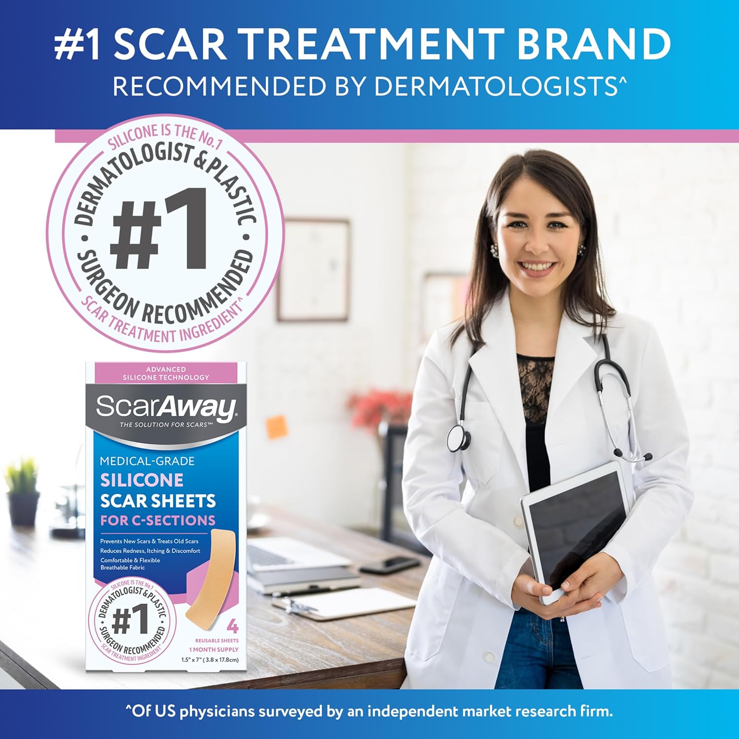 ScarAway Advanced Silicone Scar Sheets for C-Section, Reusable Strips (1.5” x 7”) for Hypertrophic and Keloid Scars from C-Section & Other Surgeries, 4 Sheets - Image 4