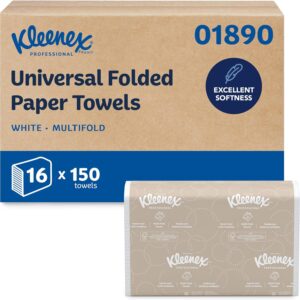 Kleenex Professional Universal Multifold Paper Towels, Bulk (01890), Absorbency Pockets, 9.2″ x 9.4″ Towel, White (150 Sheets/Pack, 16 Packs/Case, 2,400 Sheet Total)