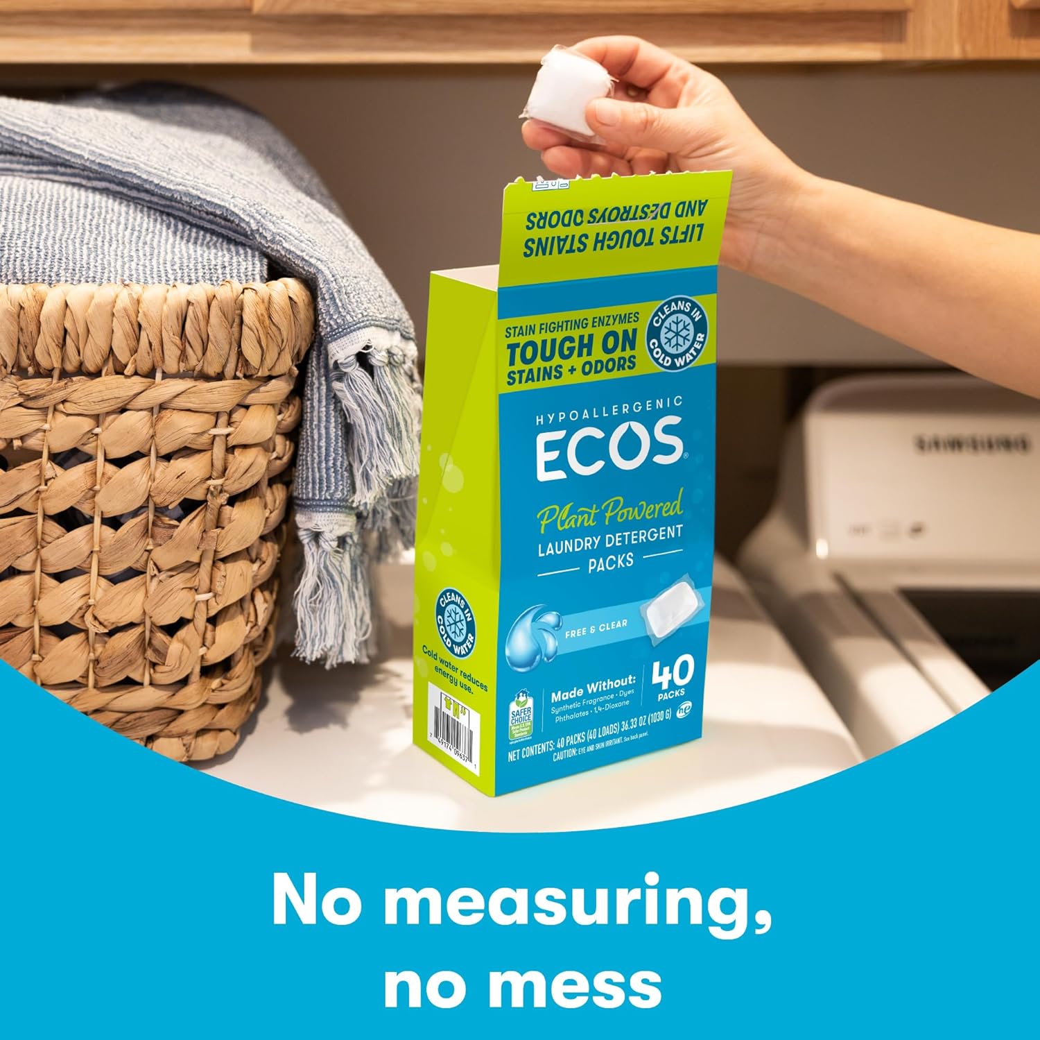 ECOS Laundry Detergent Packs, 80 Loads - 100% Plastic Free Packaging - Convenient No Mess Washing Soap Packs - Hypoallergenic for Sensitive Skin - Free & Clear - Image 7