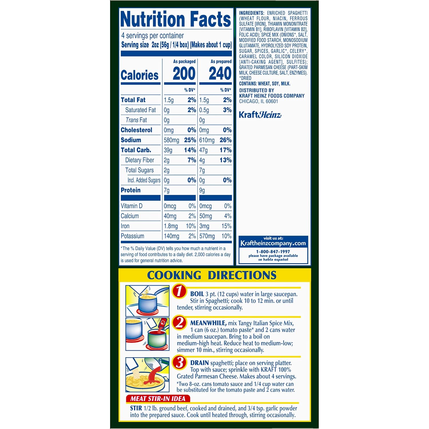 Kraft Spaghetti Classics Tangy Italian Spaghetti, Spices, & Parmesan Cheese Meal Mix, 8 oz Box - Image 6