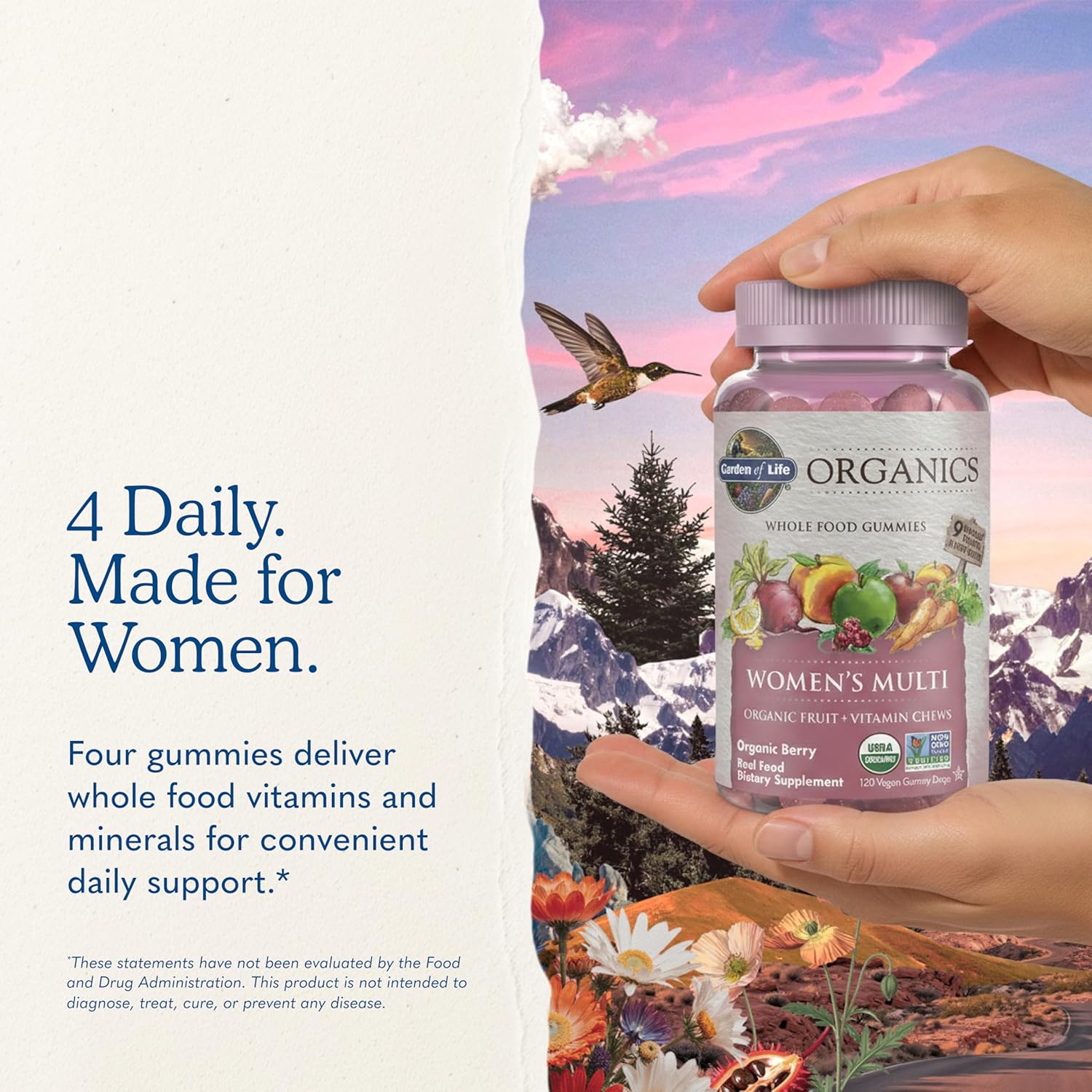 Garden of Life Organics Women's Gummy Vitamins - Berry - Certified Organic, Non-GMO, Vegan, Kosher Complete Multi - Methyl B12, C & D3 - Gluten, Soy & Dairy Free, 120 Real Fruit Gummies - Image 8