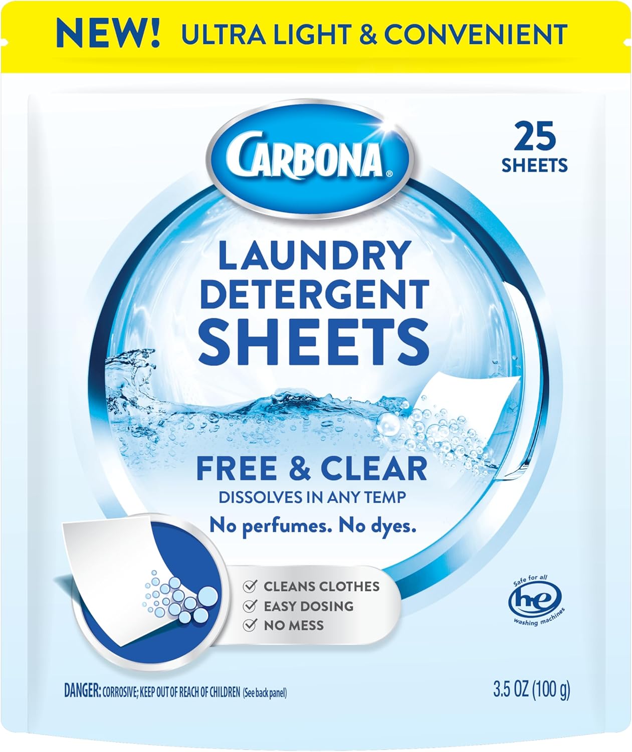 Carbona Laundry Detergent Sheets | Eco-Friendly Washing Detergent | Up to 50 Loads (25 Sheets) | Stain Remover | No Perfume or Dyes | Free & Clear - Image 2