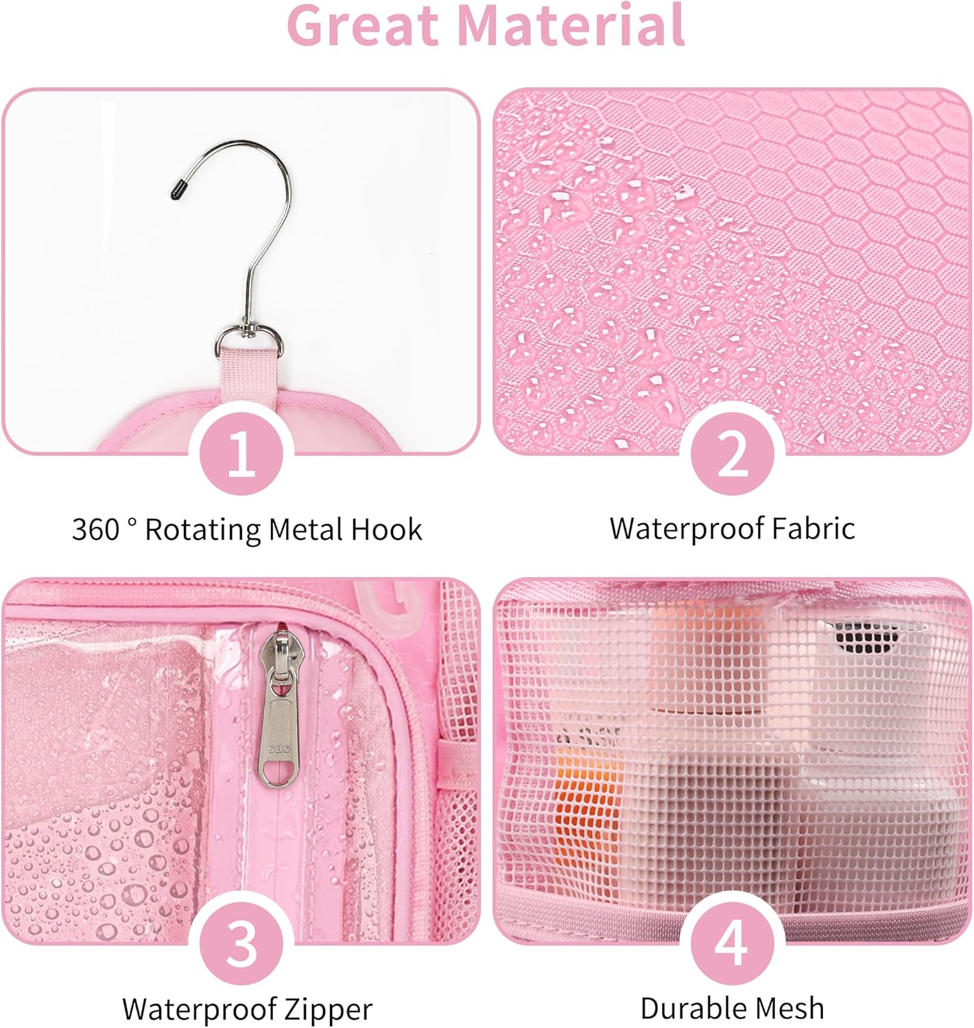 Ethereal Shower Caddy Portable, Mesh Shower Caddy Bag for College Dorm Room Essentials, Hanging Shower Bag for Gym, Camping, Beach(Pink) - Image 5
