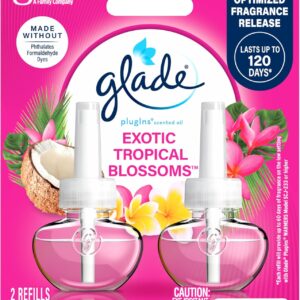 Glade PlugIns Refills Air Freshener, Scented and Essential Oils for Home and Bathroom, Exotic Tropical Blossoms, 1.34 Fl Oz, 2 Count