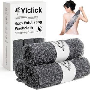 Yiclick 3 PCS Exfoliating Washcloth Towels – Exfoliating Body Scrubber Exfoliator, Back Scrubber for Shower Bath Use, Japanese & Korean Scrub Wash Cloths, Loofah Lufa Sponge Washer for Women Men