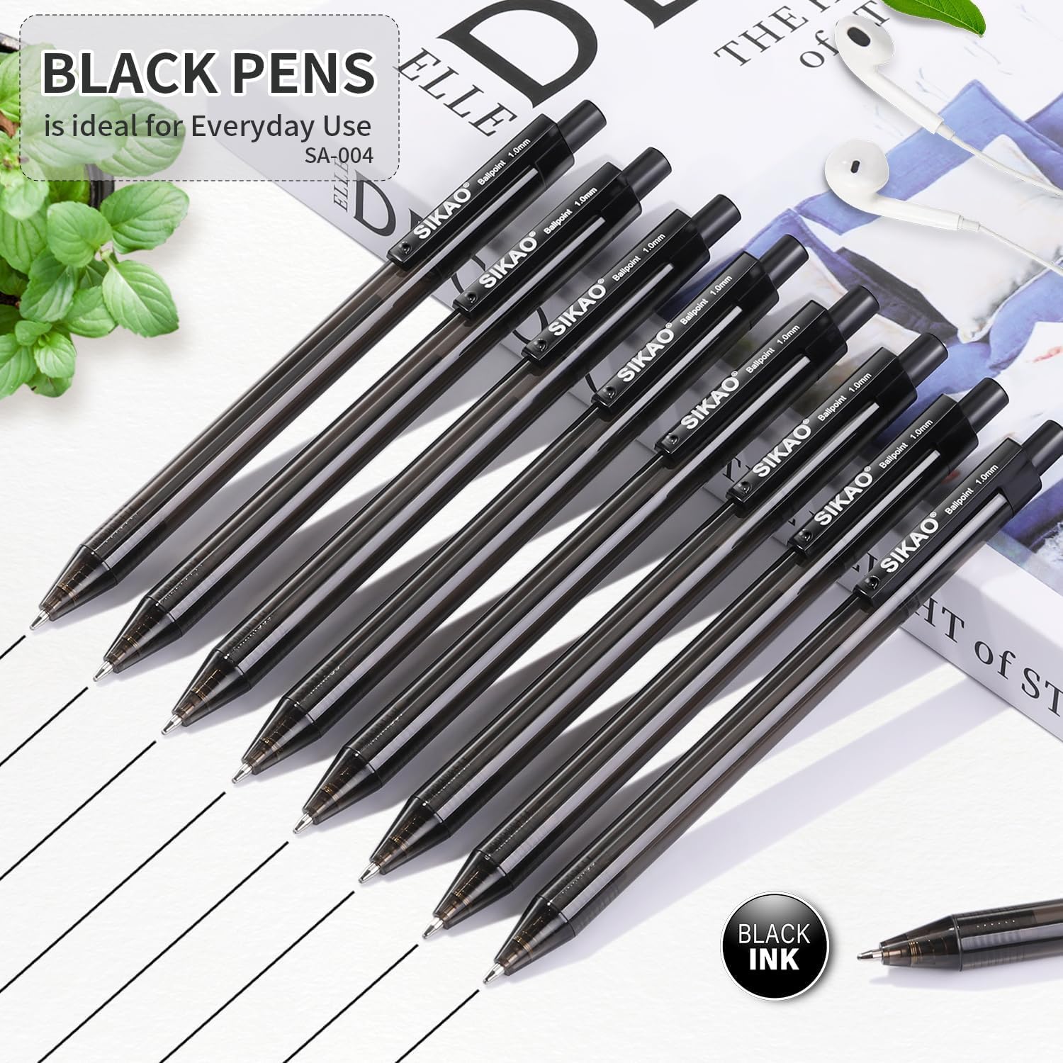 Black Pens Bulk, 60 Pack Retractable Ballpoint Pens Black Ink | Smooth Writing 1.0mm Clear Lines No-Smear, Click Pens for Teachers, Students, Servers, School & Office Supplies - Image 3