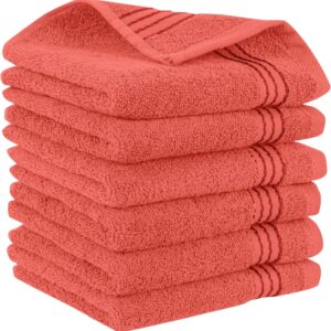 Elegant Comfort Premium Turkish Cotton 6 Pack Washcloths Set – 13 x 13 inch, Luxurious Hotel Spa Quality 100% Turkish Cotton 6PC Washcloth Set – Highly Absorbent – Soft Bathroom Towels, Coral