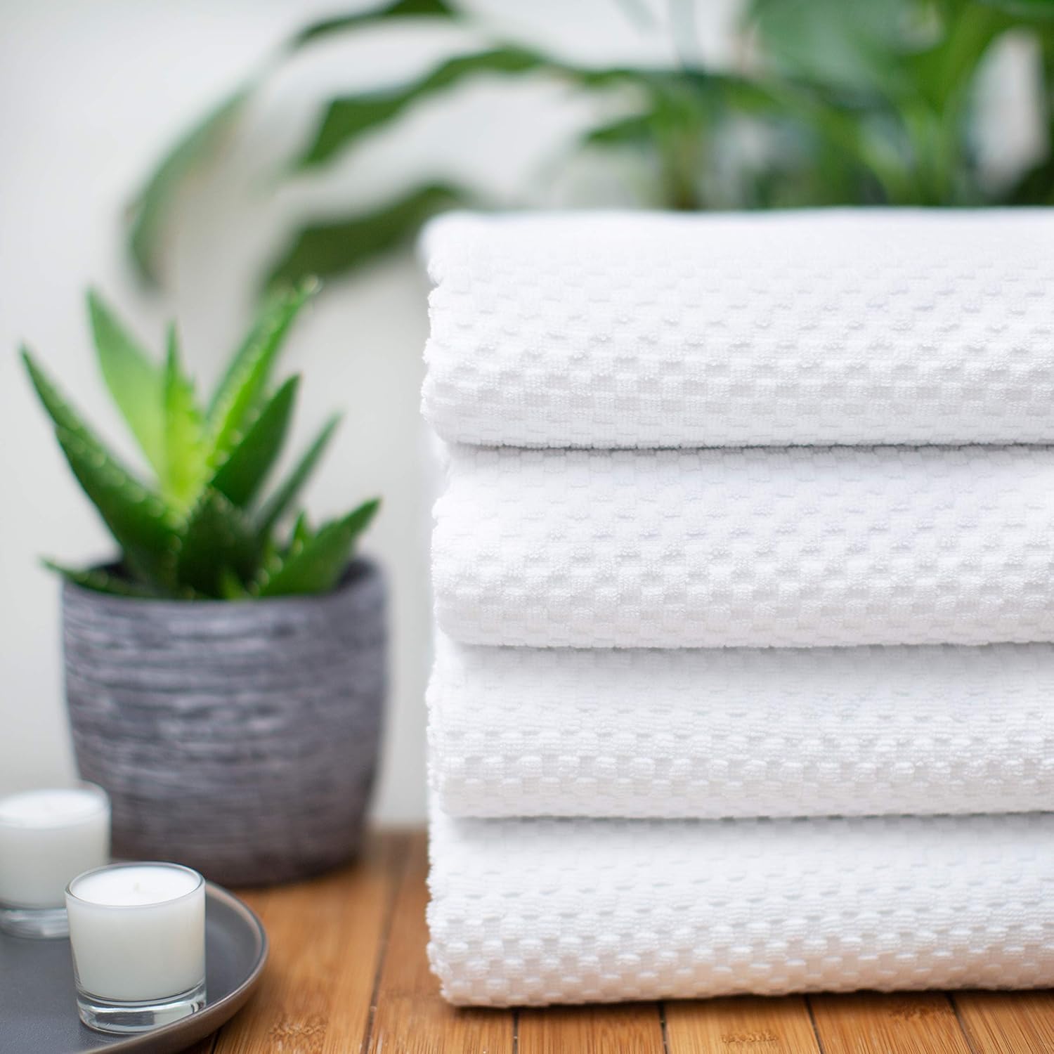 COTTON CRAFT- Euro Spa Set of 4 Luxury Waffle Weave Bath Towels, Oversized Pure Ringspun Cotton, 30 inch x 56 inch, White - Image 4