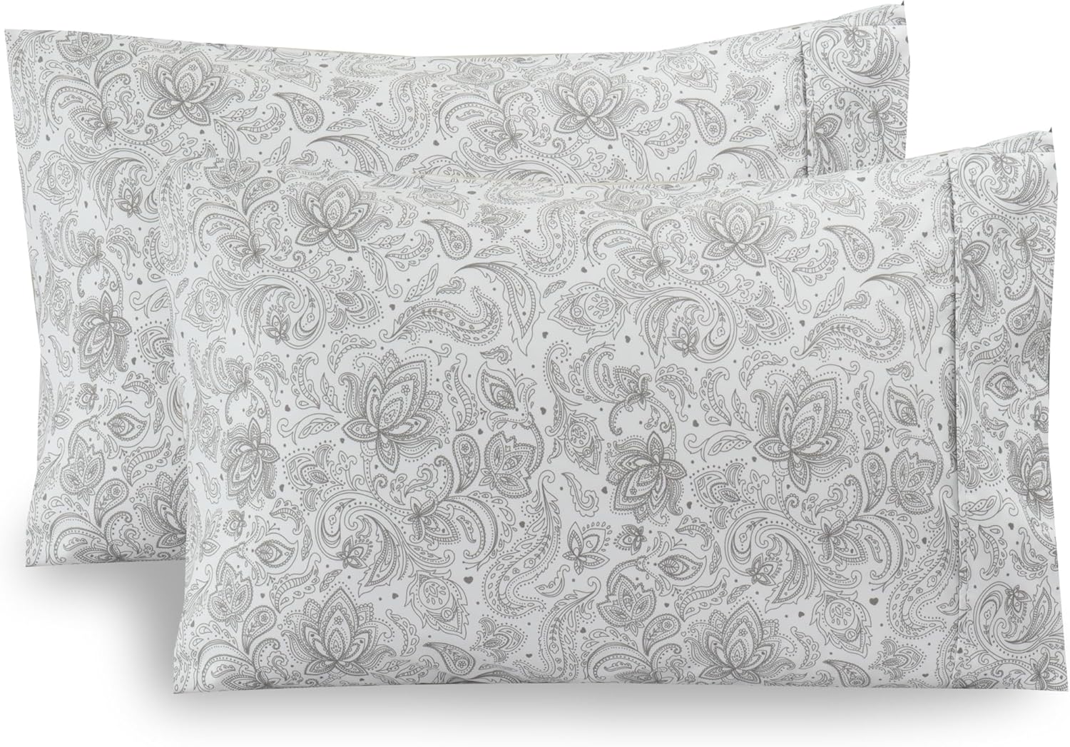 Elegant Comfort Ultra Soft Set of 2 Floral Print Pillowcases - 1500 Premium Hotel Quality Microfiber, Soft and Smooth Envelope Closure 2-Piece Pillow Covers - Standard/Queen, Paisley Gray - Image 2