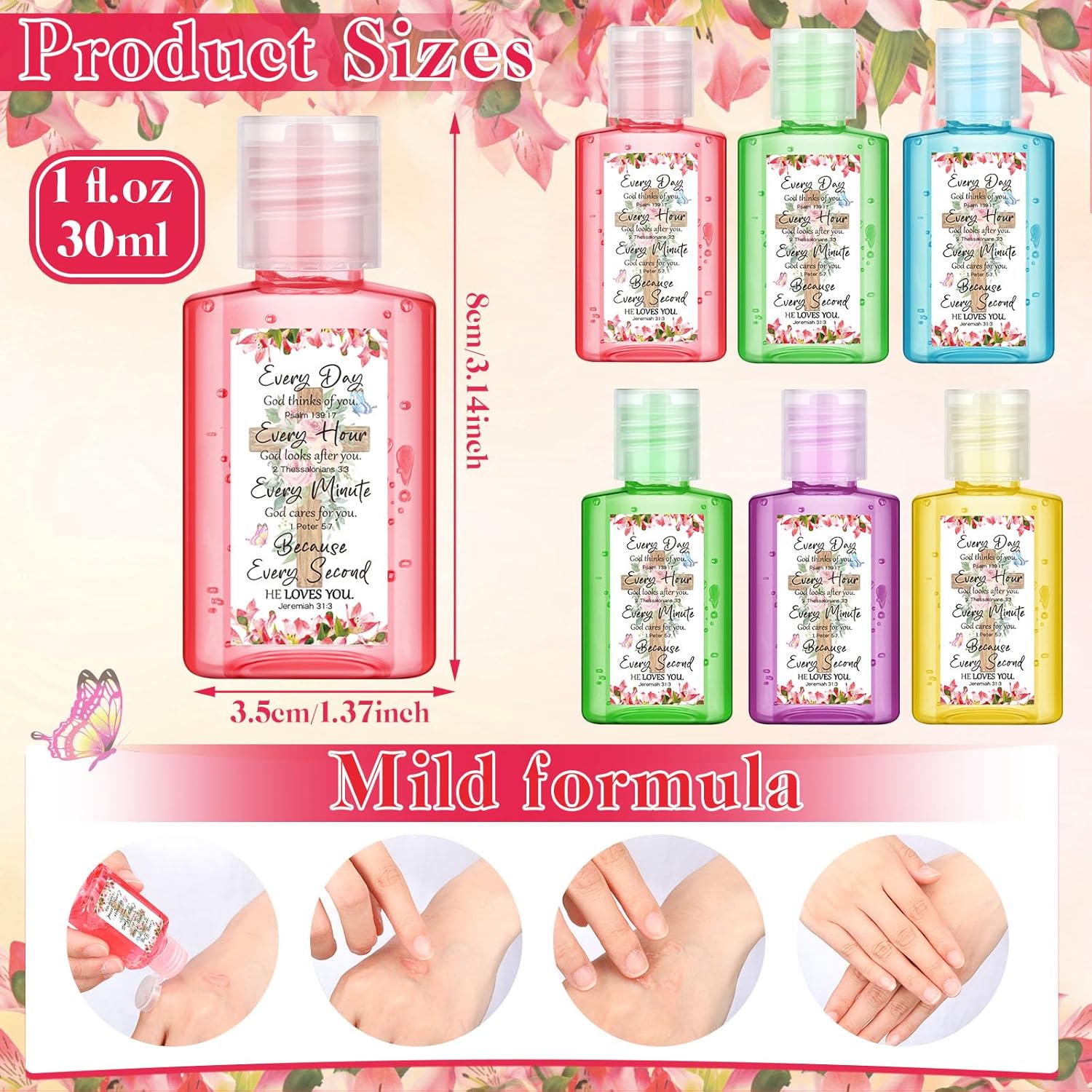 Gejoy 48 Pack Christian Hand Sanitizer Bible Verse Mini Hand Sanitizer Bulk Travel Size Christian Gifts for Women Mom Pastor Teacher Church Prayer Holiday Religious Gifts for Mother's Day - Image 4