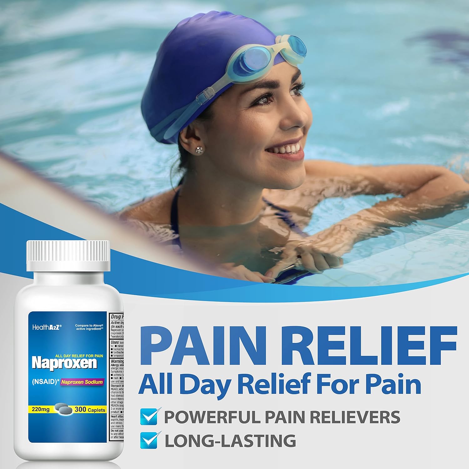 HealthA2Z® Pain Reliever, Naproxen Sodium 220mg, NSAID, Pain Reliever, Fever Reducer, 300 Caplets - Image 6