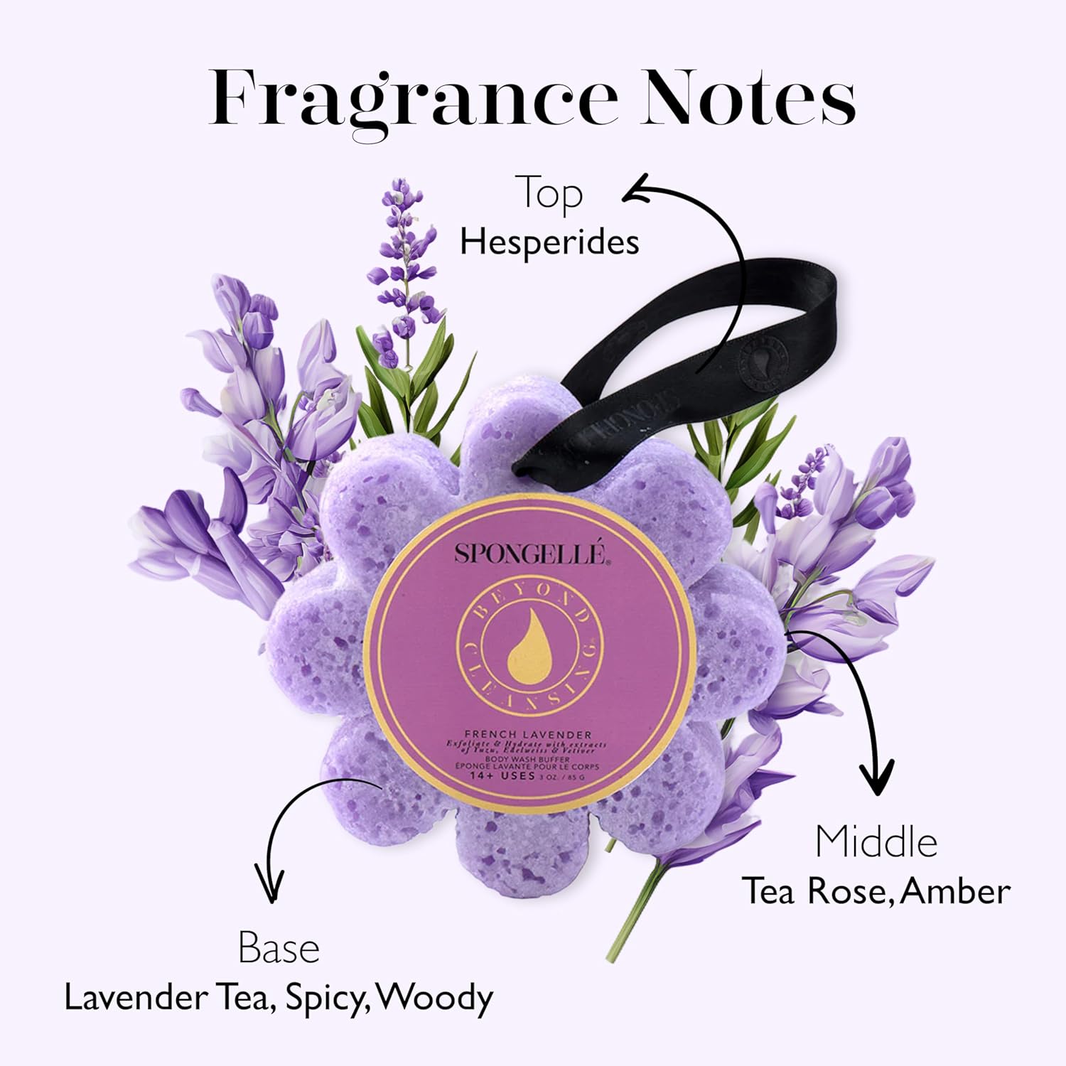 Spongellé French Lavender Wild Flower Bath Sponge | Built-in Body Wash & Body Scrubber, Shower Loofah Sponge for Women | 14+ uses - Image 4