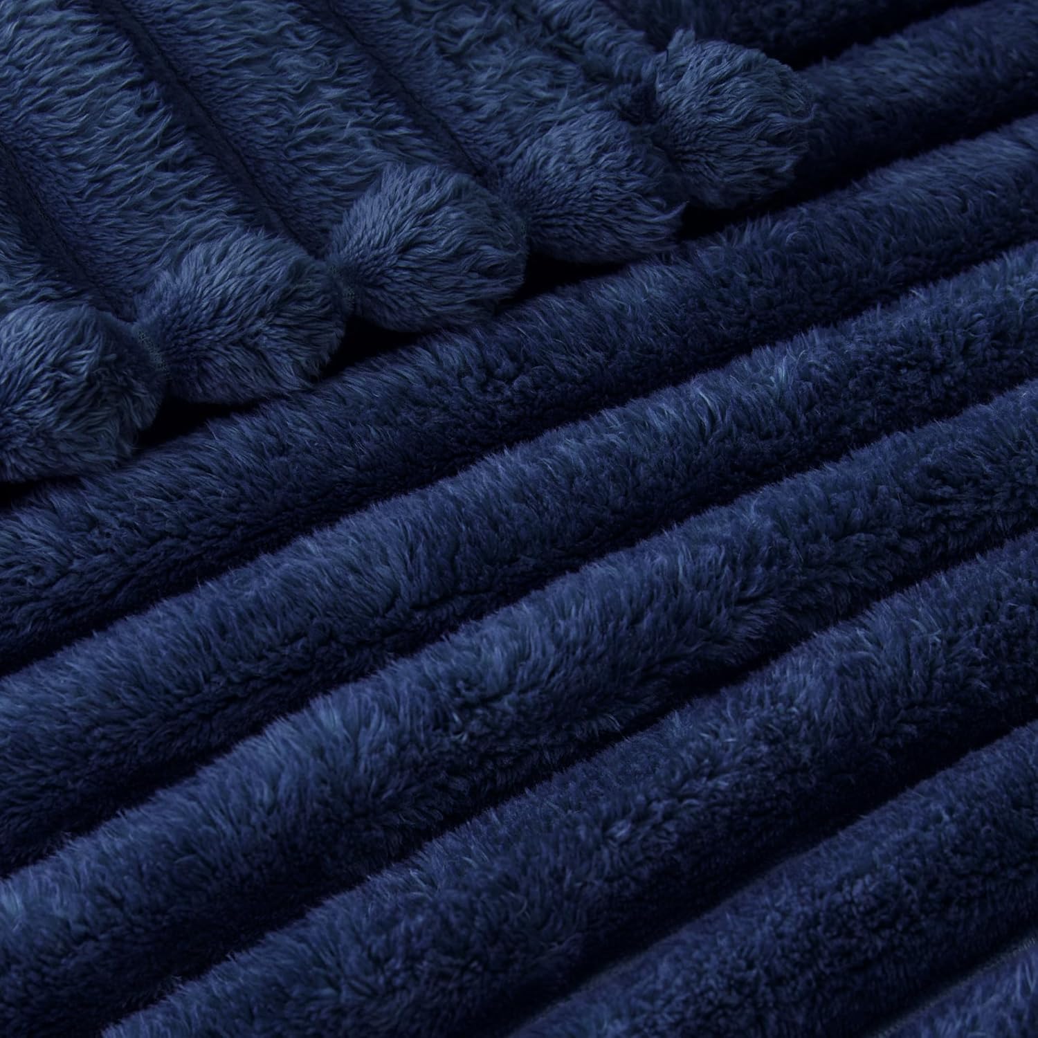Exclusivo Mezcla Fleece Throw Blanket for Couch, Super Soft Striped Jacquard Bed Blanket, Lightweight Fuzzy Cozy for All Seasons, 50x60 Inches, Navy Blue - Image 4