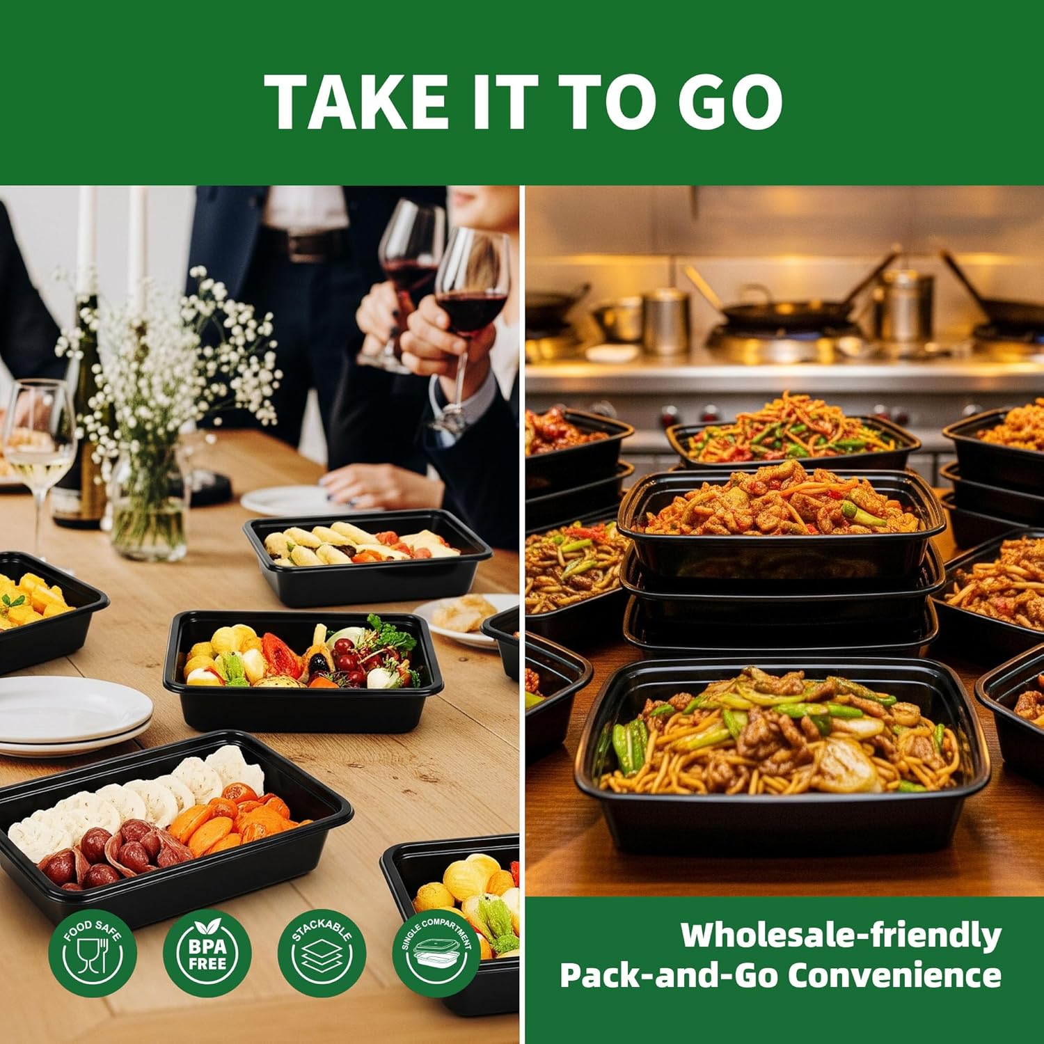 Meal Prep Containers, 50 Pack 12oz (100-Piece) Disposable Take Out Food Storage Containers with Leakproof Lids, Reusable Plastic To Go Lunch Boxes, BPA Free, Microwave/Dishwasher/Freezer Safe - Image 6