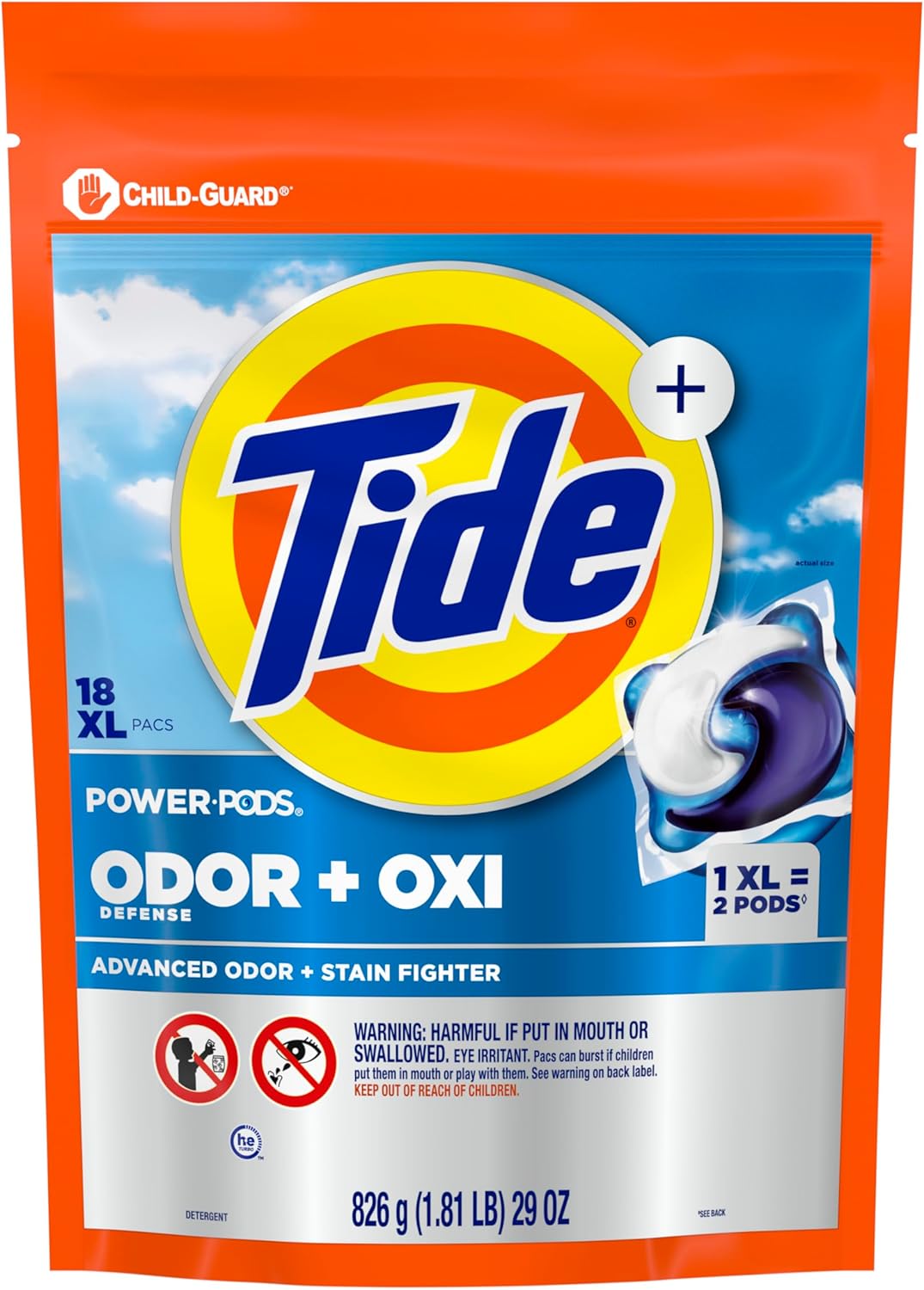 Tide Odor Defense + Oxi Laundry Detergent Pacs, Original Scent, 18 Count, Advanced Odor + Stain Fighter, laudry soap washing detergent pacs - Image 11