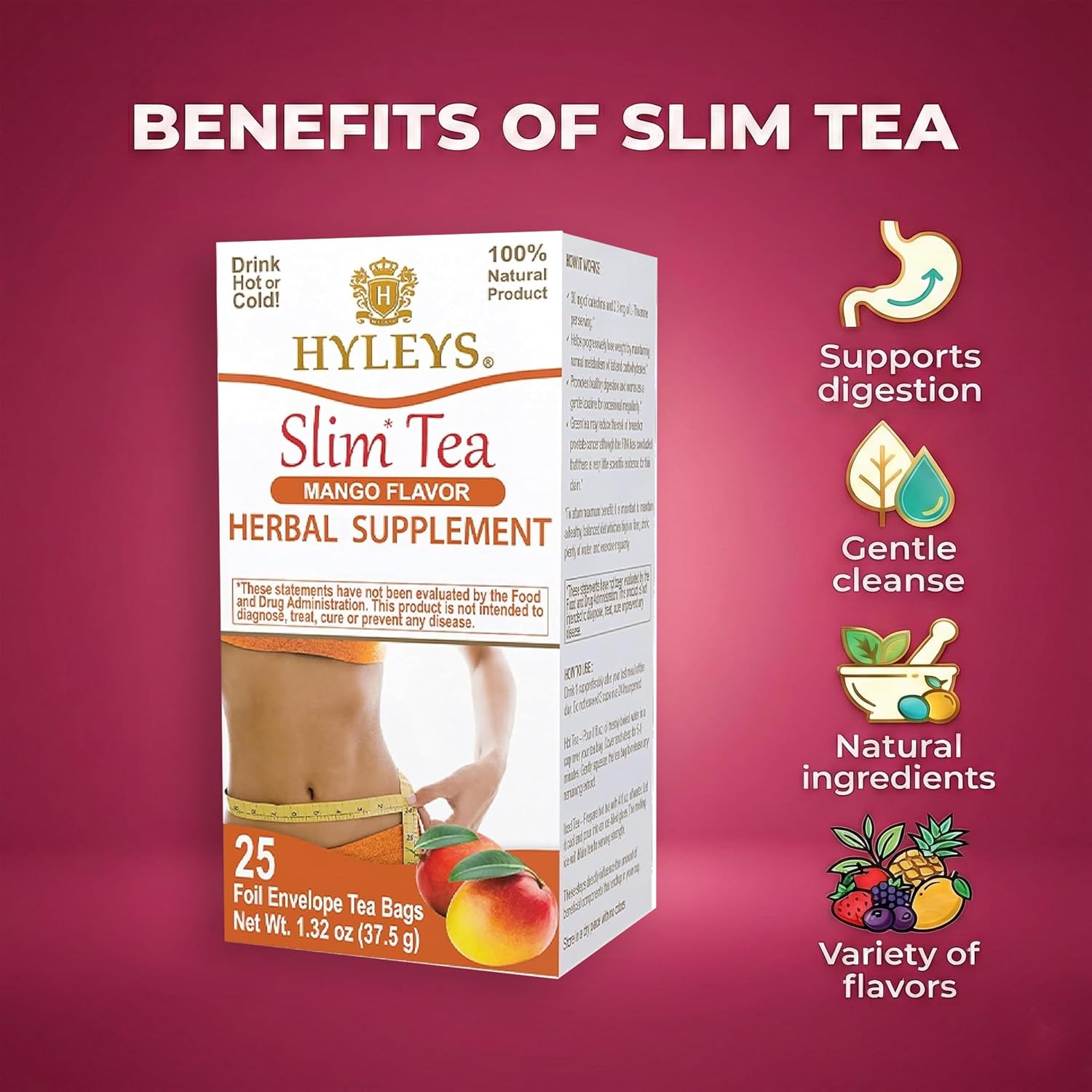 Hyleys Slim Tea Mango Flavor - Weight Loss Herbal Supplement Cleanse and Detox - 25 Tea Bags (1 Pack) - Image 5