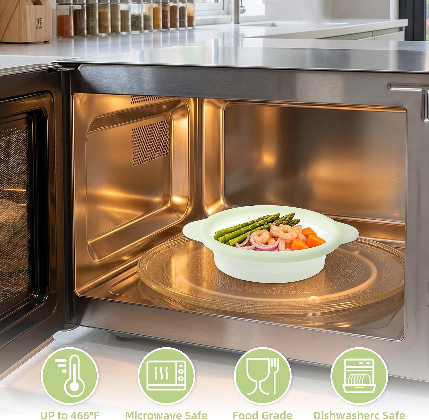 Microwave Steamer Cooker Collapsible Bowl Silicone Baked Potato Cookware with Handle Lid for Vegetables Fish Prep Meal Food with Removable Rack BPA Free Easy to Store Freezer Dishwasher Safe Aqua - Image 12
