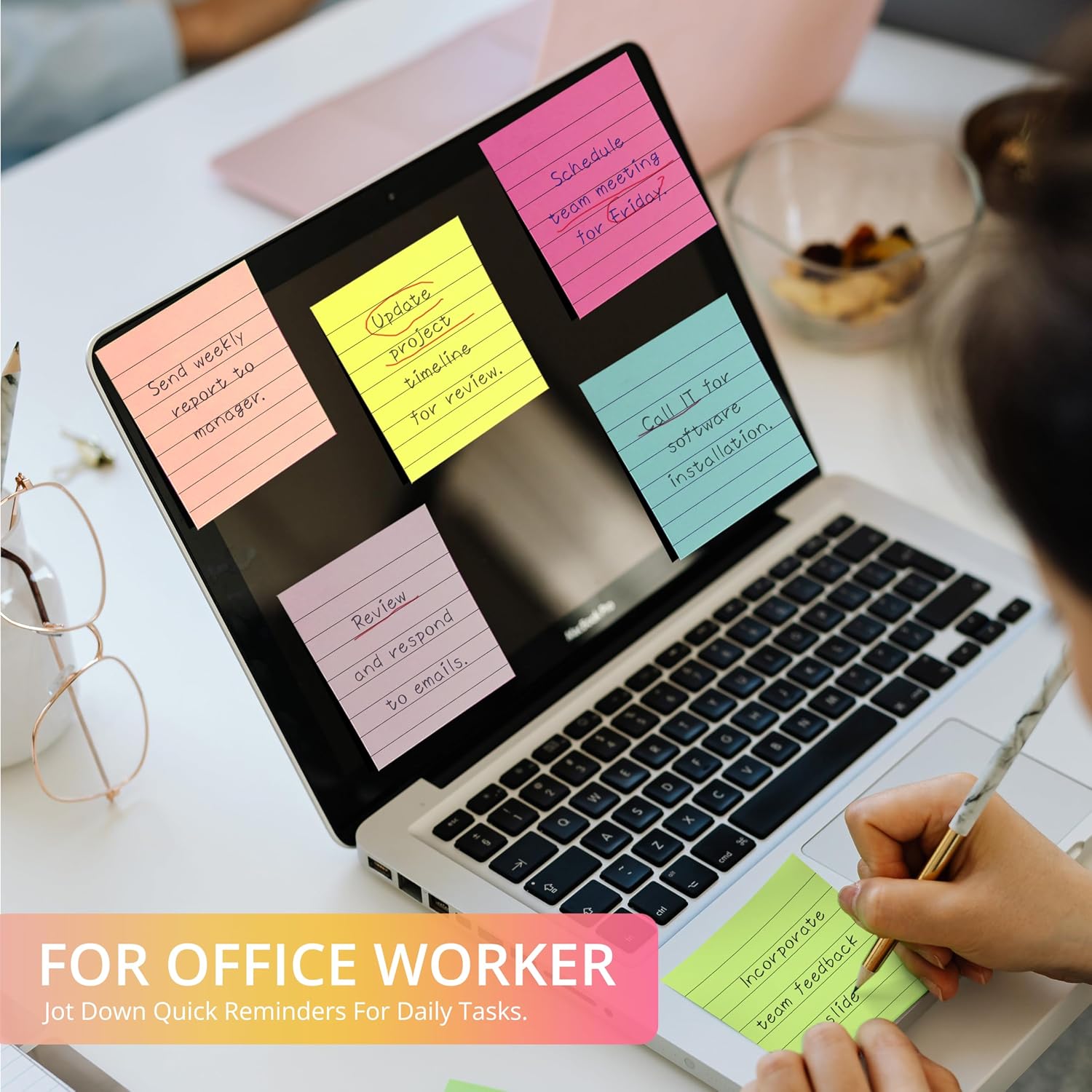 Lined Sticky Notes, 3x3 Inches, 36 pad, Self-Stick Note Pads for Office, Study & Daily Organization, Ideal for Notes and Reminders - Bright - Image 5
