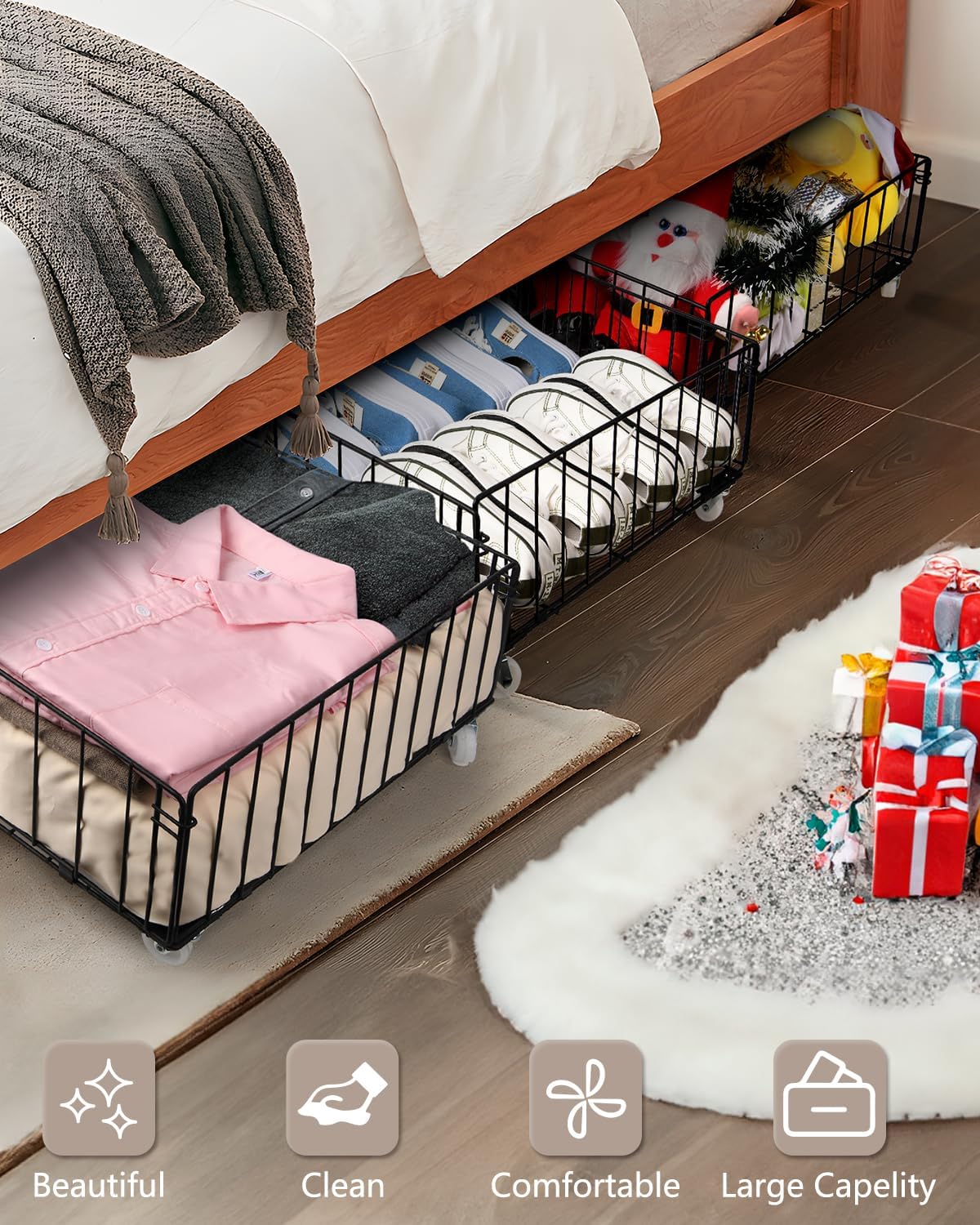 4 Pack Larger Under Bed Storage With Wheels,Rolling Under Bed Drawer,Under Bed Shoes Storage,Open Design, Large capacity,Suitable For Various Storage - Image 4
