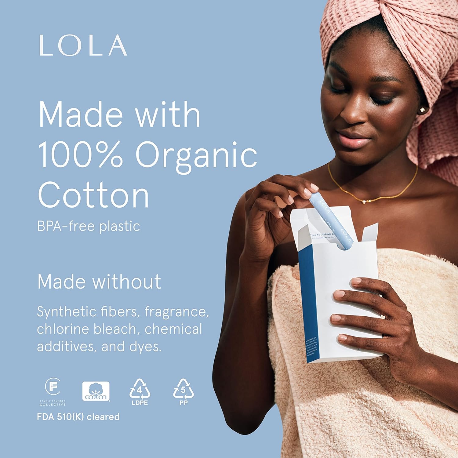 LOLA Organic Tampons - Regular Absorbency, 32 Count - Bulk Tampons for Women with BPA-Free Plastic Applicator & Hypoallergenic, Toxin-Free Feminine Hygiene Product - Image 6