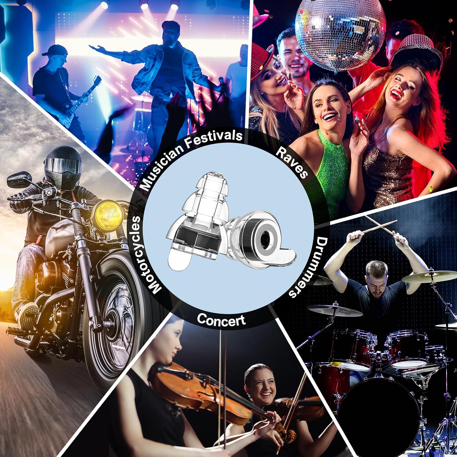 High Fidelity Concert Earplugs for Concerts Musicians, Earplugs for noise reduction, 24db Advanced Filter Technology Ear Protection for Music Festivals,DJ's, Nightclub, Drummers - 2 Pairs(Black) - Image 7