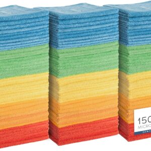 S&T INC. 150 Pack Microfiber Cleaning Cloth, Bulk Towels for Home, Reusable Microfiber Towels for Cars, Cleaning Rags, Assorted, 11.5 Inches x 11.5 Inches, 150 Count
