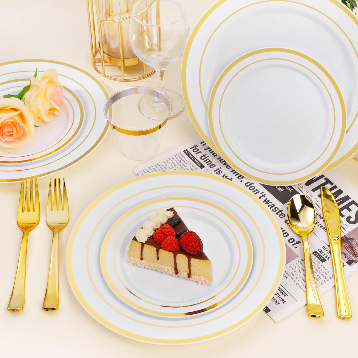 BESTSTAR 100PCS White Plastic Plates for Party, 10.25 Inch Disposable Plates with Gold Rim, Heavy Duty Dinner Plates for Party, Wedding and Birthday - Image 6