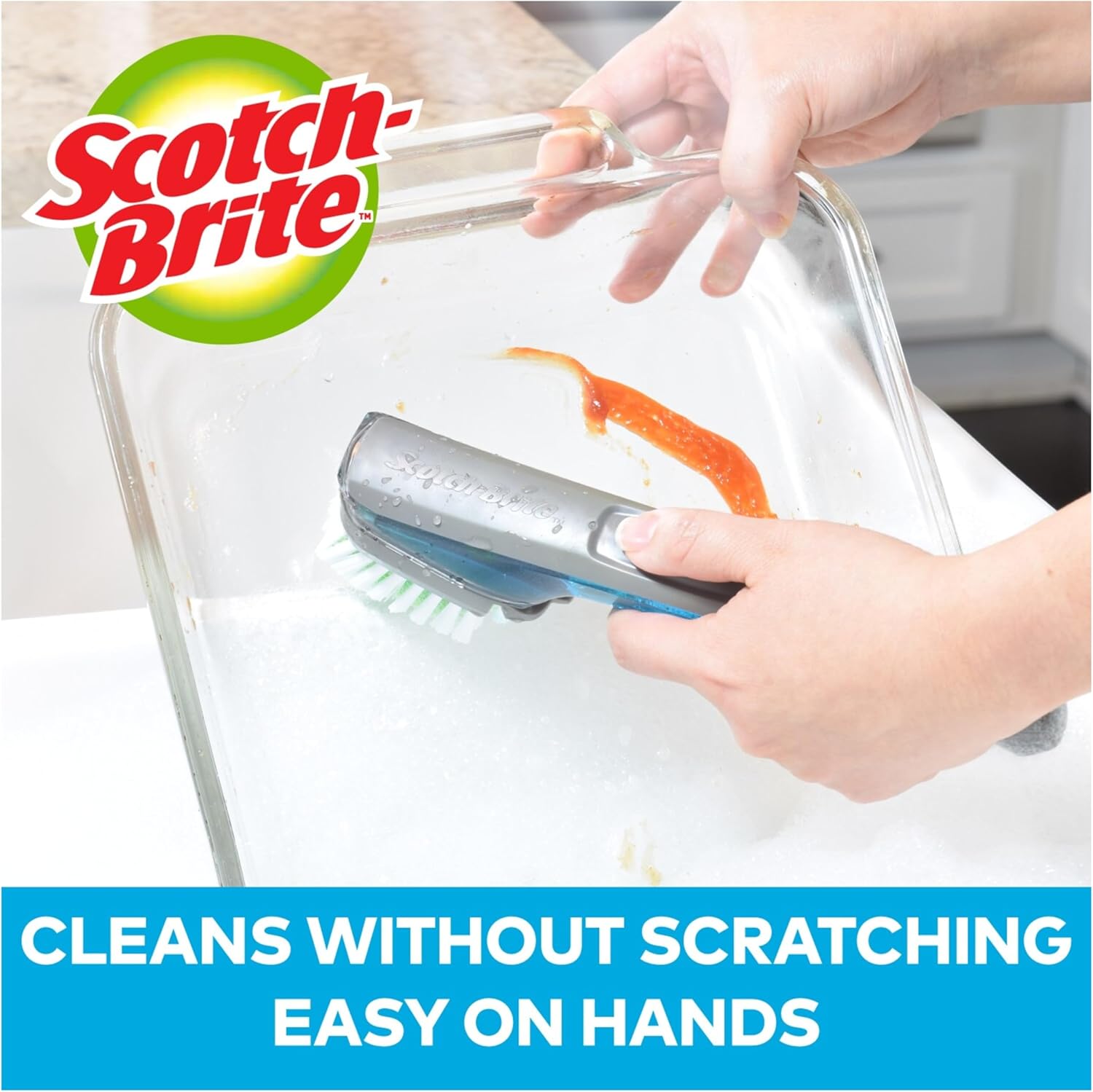Scotch-Brite Non-Scratch Advanced Soap Control Dish Brush Refills, 3 Dish Scrub Brush Refills, Control Soap With A Button, Long Lasting & Reusable, Dish Scrubber Brush - Image 4