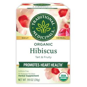 Traditional Medicinals Organic, Hibiscus Tea – Supports Normal Heart Health & Cardiovascular Wellness – Kosher, Non-GMO, Caffeine-Free, Compostable – 16 Tea Bags